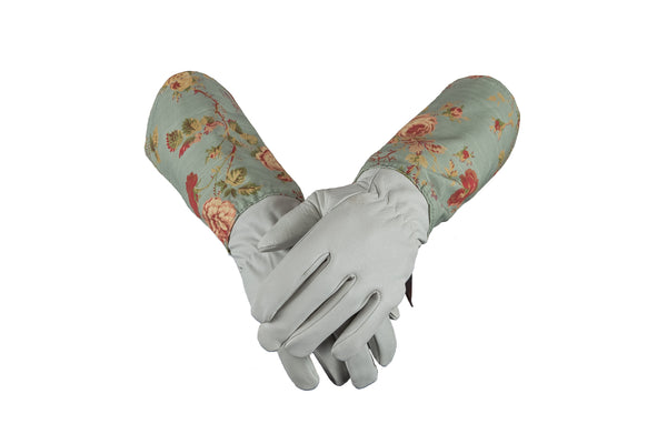 Floral English Leather & Linen Gardening Gloves