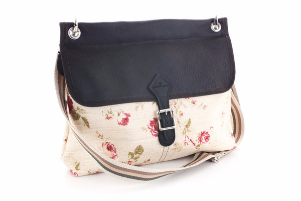 Handmade Floral linen and leather bag