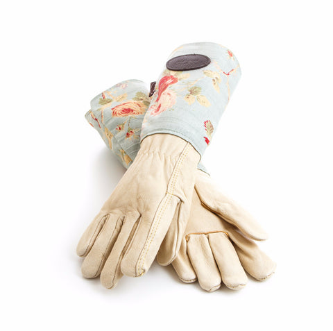 Floral leather gardening gloves